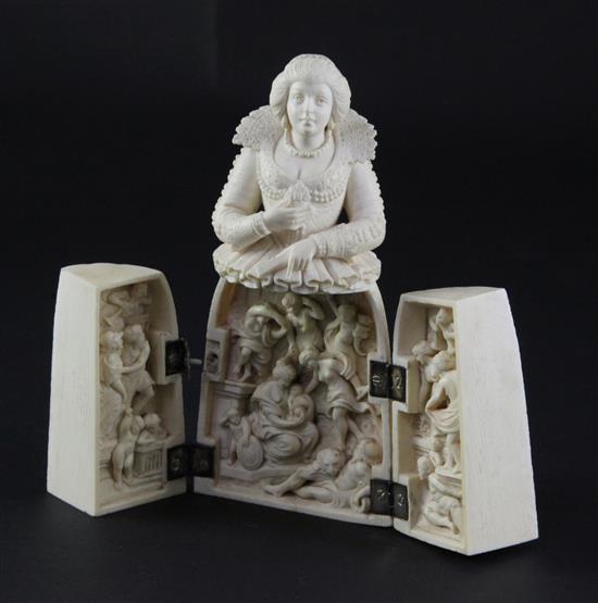 A Dieppe ivory triptych figure, late 19th century, height 14.5cm